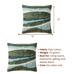 Handcrafted Olive Cushion Cover – 12"x12", Artistic Embroidered Wave Design in Poly Cotton