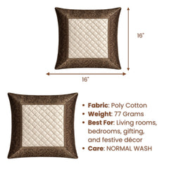 Fabric Crafted Cushion Cover – Cream Brown | 16"x16" | Poly Cotton Fabric | Quilted Center with Elegant Textured Border