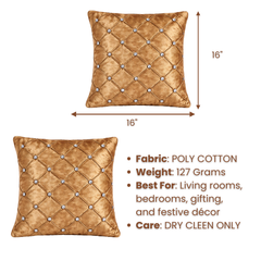 Hand Crafted Cushion Cover – Light Gold | 16"x16" | Poly Cotton | Diamond Button Tufted Design