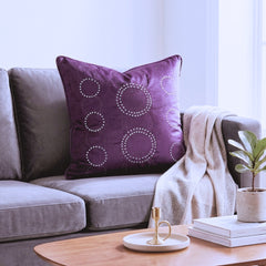 Purple Embroidered Cushion Cover | 16"x16" | Poly Cotton | Circular Pattern Designer Cushion Cover