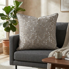 Fabriccrafted Cushion Cover – Cream | 16"x16" | Elegant Leaf Embroidered Decorative Cushion Cover