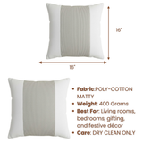 Handcrafted White Cushion Cover – 16"x16" | Poly-Cotton Matty | Textured Stripe Panel | Premium Festive Décor