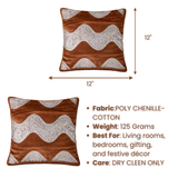 Hand-Crafted Cushion Cover – Brown Silver | 12"x12" | Poly Chenille-Cotton | Elegant Festive Accent
