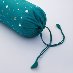 Cylindrical Hand-Crafted Turquoise Green Bolster Cover – 9"x20" | Cotton Polyester Fabric | Lightweight & Elegant