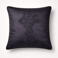 Hand Crafted Cushion Cover – Black | 16"x16" | Poly Cotton | Embroidered Floral Design