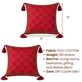 Handcrafted Maroon Cushion Cover – 12"x12" | Diamond Quilted Embroidery | Tassel Accents | Premium Poly Cotton
