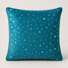 Handcrafted Turquoise Cushion Cover – 16"x16" | Mirror Dot Embroidery | Premium Poly Cotton | Elegant Decorative Accent