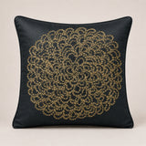 Machine Crafted Black Cushion Cover – 16"x16" | Elegant Gold Floral Embroidery | Premium Poly-Cotton Decorative Cushion Cover