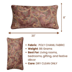 Machine Crafted Bolster Cover – Brown | 20"x8" | Poly Chenille Fabric | Embroidered Floral Design