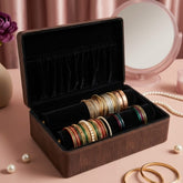 Luxury Brown Leather Bangle Storage Box – Jewellery Organizer with Removable Velvet Rolls (33.02 × 20.83 × 10.16 cm)