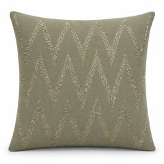Handcrafted Cushion Cover – Camel | 16"x16" | Zigzag Embroidered Decorative Cushion Cover