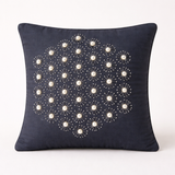 Handcrafted Black Cushion Cover – 16"x16" | Pearl Starburst Embellished Design | Premium Poly Cotton