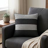 Fabric Crafted Cushion Cover – Black | 12"x12" | Poly Cotton Fabric | Modern Striped Texture Design