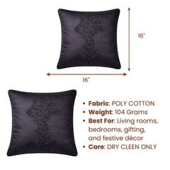 Hand Crafted Cushion Cover – Black | 16"x16" | Poly Cotton | Embroidered Floral Design