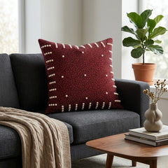 Hand Crafted Cushion Cover – Burgundy | 16"x16" | Poly Cotton | Pearl Embellished Design