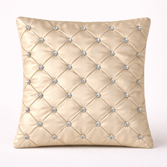 Hand Crafted Cushion Cover – Cream | 16"x16" | Poly Cotton | Diamond Button Tufted Design
