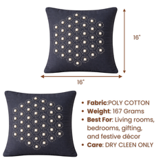 Handcrafted Black Cushion Cover – 16"x16" | Pearl Starburst Embellished Design | Premium Poly Cotton