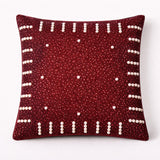 Hand Crafted Cushion Cover – Burgundy | 16"x16" | Poly Cotton | Pearl Embellished Design
