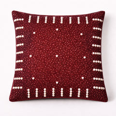 Hand Crafted Cushion Cover – Burgundy | 16"x16" | Poly Cotton | Pearl Embellished Design