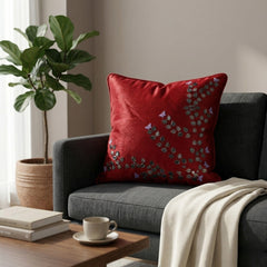 Hand Crafted Cushion Cover – Maroon | 16"x16" | Poly Cotton Fabric | Embroidered Floral Design