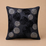 Handcrafted Cushion Cover – Black | 12"x12" | Floral & Sequin Decorative Cushion Cover