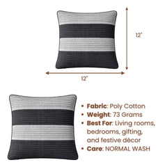 Fabric Crafted Cushion Cover – Black | 12"x12" | Poly Cotton Fabric | Modern Striped Texture Design