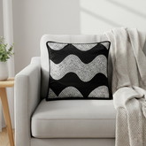 Hand-Crafted Cushion Cover – Black Silver | 12"x12" | Poly Chenille-Cotton | Luxury Festive Accent