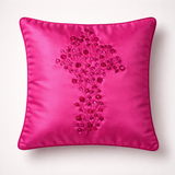 Hand Crafted Cushion Cover – Pink | 16"x16" | Poly Cotton | Embroidered Floral Design