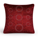 Burgundy Embroidered Cushion Cover | 16"x16" | Poly Cotton | Circular Pattern Designer Cushion Cover