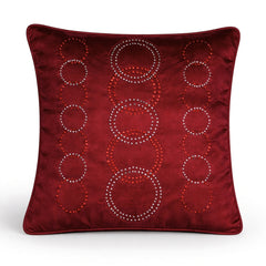 Burgundy Embroidered Cushion Cover | 16"x16" | Poly Cotton | Circular Pattern Designer Cushion Cover