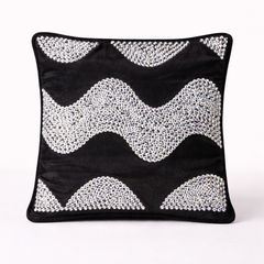 Hand-Crafted Cushion Cover – Black Silver | 12"x12" | Poly Chenille-Cotton | Luxury Festive Accent