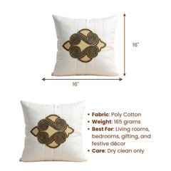 Handcrafted Cream Cushion Cover – 16"x16", Premium Poly Cotton