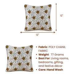 Fabric crafted Cushion Cover – White | 12"x12" | Floral Embroidered Decorative Cushion Cover