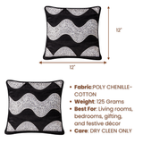 Hand-Crafted Cushion Cover – Black Silver | 12"x12" | Poly Chenille-Cotton | Luxury Festive Accent