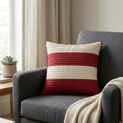 Fabric Crafted Cushion Cover – Maroon | 12"x12" | Poly Cotton Fabric | Modern Striped Texture Design