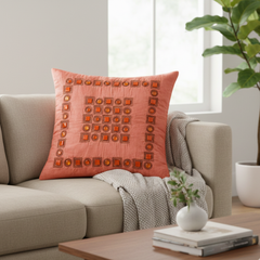 Hand Crafted Cushion Cover – Melon | 16"x16" | Poly Cotton | Geometric Embellished Design