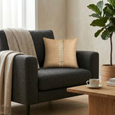 Hand Crafted Cushion Cover – Beige | 12"x12" | Poly Cotton | Center Embellished Stripe Design