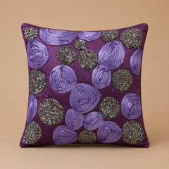 Handcrafted Cushion Cover – Purple | 16"x16" | Floral Rosette Decorative Cushion Cover