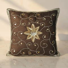 Handcrafted Black Cushion Cover – 16"x16" | Elegant Floral Embellished Design | Premium Poly Cotton