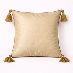 Handcrafted Beige Cushion Cover – 12"x12" | Diamond Quilted Embroidery | Tassel Accents | Premium Poly Cotton
