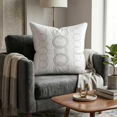 Cream Embroidered Cushion Cover | 16"x16" | Poly Cotton | Circular Pattern Designer Cushion Cover