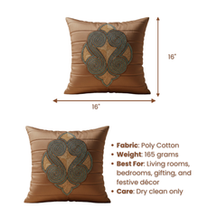 Handcrafted Brown Cushion Cover – 16"x16", Premium Poly Cotton