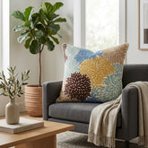 Machine Crafted Cushion Cover – White | 16"x16" | Multicolor Floral Embroidered Decorative Cushion Cover