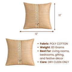 Hand Crafted Cushion Cover – Beige | 12"x12" | Poly Cotton | Center Embellished Stripe Design