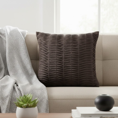 Fabric-Crafted Brown Cushion Cover – 16"x16" | Elegant Pleated Texture | Premium Poly Cotton
