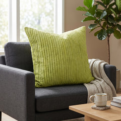 Fabric Crafted Cushion Cover – Green | 16"x16" | Poly Cotton Foam Fabric | Premium Ribbed Texture Design