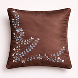 Hand Crafted Cushion Cover – Brown | 16"x16" | Poly Cotton Fabric | Elegant Embroidered Design