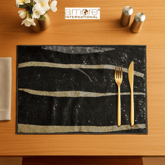 Set of 4, Handcrafted Laminated Placemat – Black, 12"x18"