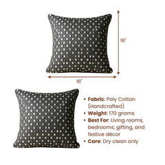Handcrafted Black Cushion Cover – 16"x16", Premium Poly Cotton
