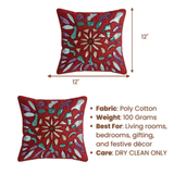 Handcrafted Maroon Cushion Cover – 12"x12" | Multi-Color Embroidered Floral Design | Premium Poly Cotton